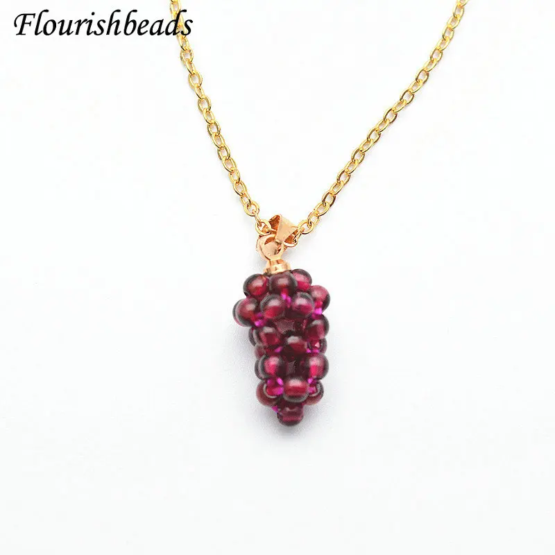 Cute Grape Shape Pendant Imitation of Fruit Necklace Natural Garnet Stone Jewelry for Woman Girl Party Accessories