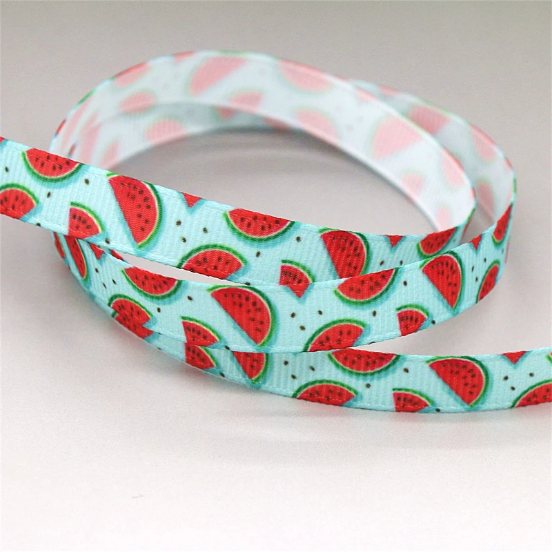 DHK 3/8\'\' 5yards Watermelon Strawberry Printed Grosgrain Ribbon Accessory Hairbow Headwear DIY Decoration 9mm C1969