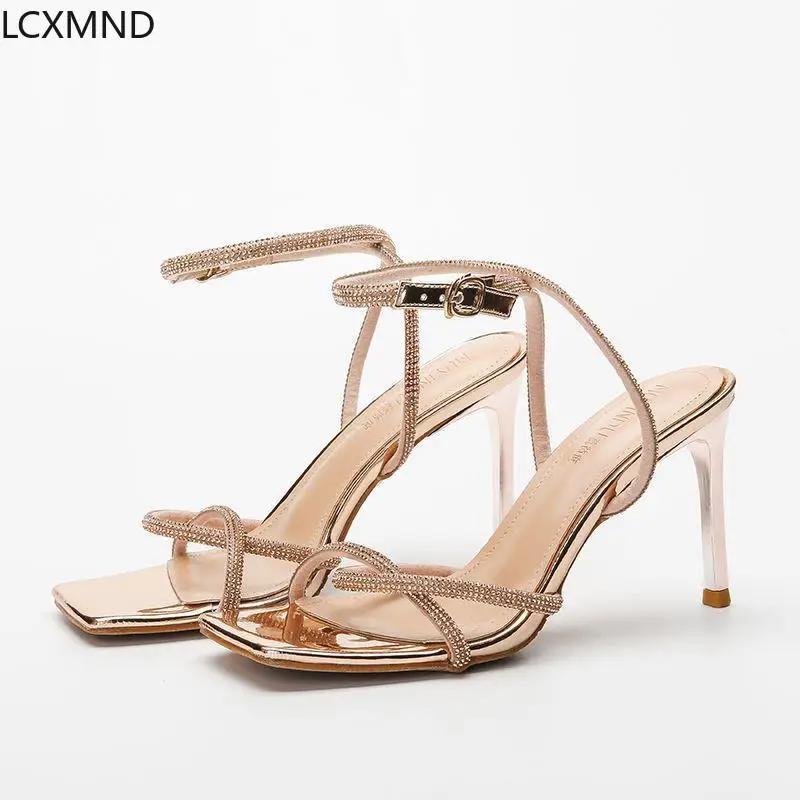 

High Quality Sandal High Heels for Women 2021 Summer New Square Toe Diamond Sandal Versatile Stiletto Heels for Women 10