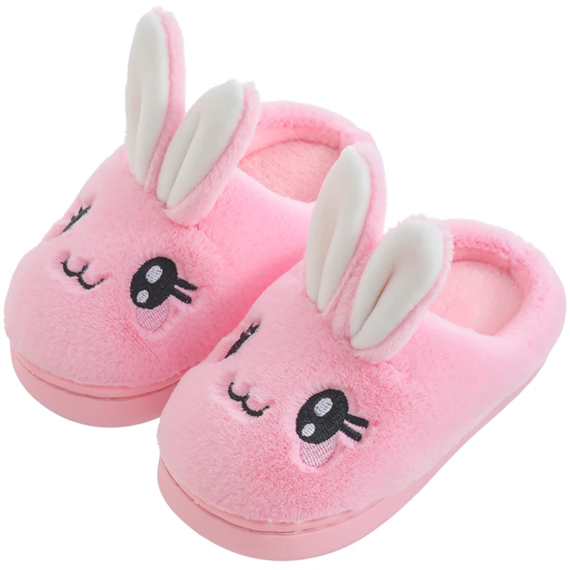 Baby Girls Cotton Slippers 2024 New Winter Children\'s Cute Rabbit Plush Slippers Boys Home Indoor Shoes Furry Kids Slippers