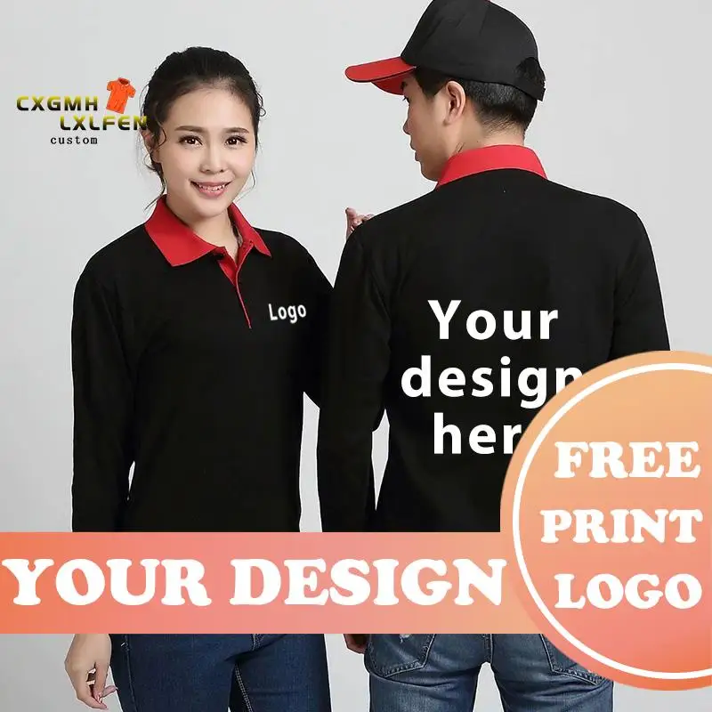 Polo Shirt Men And Women Casual Cotton Long Sleeve Jerseys Spring Autumn Men's Polos Custom Printing Your Own Design Text Logo