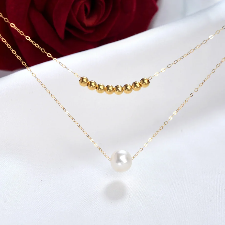 

NYMPH Real 18K Gold Fine Jewelry Necklace Solid AU750 Chain Natural AKOYA Seawater Pearl and Gold Ball Pendant For Women D581