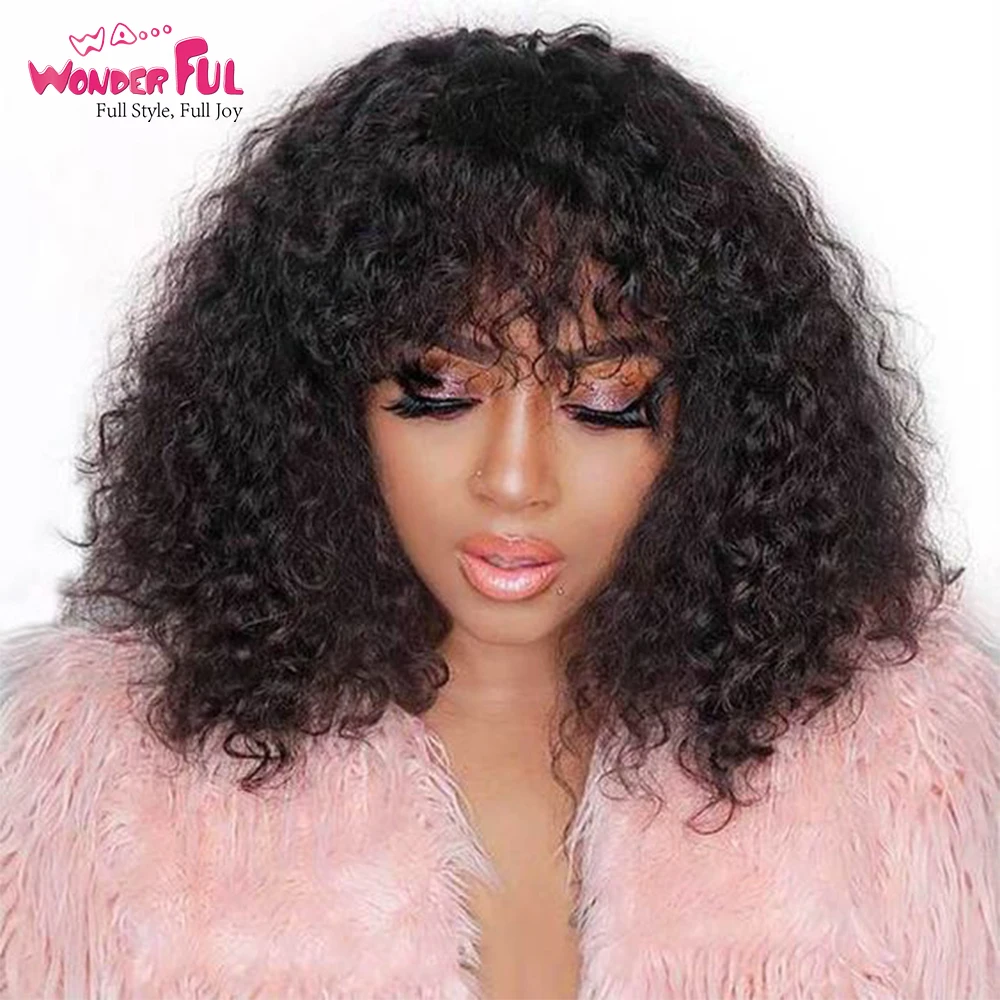 

Wonderful Brazilian Jerry Curly Bob Wigs With Bang Remy Human Hair P4/27 And P1B/30 For Black Women Nature Ombre Red 99J# Color