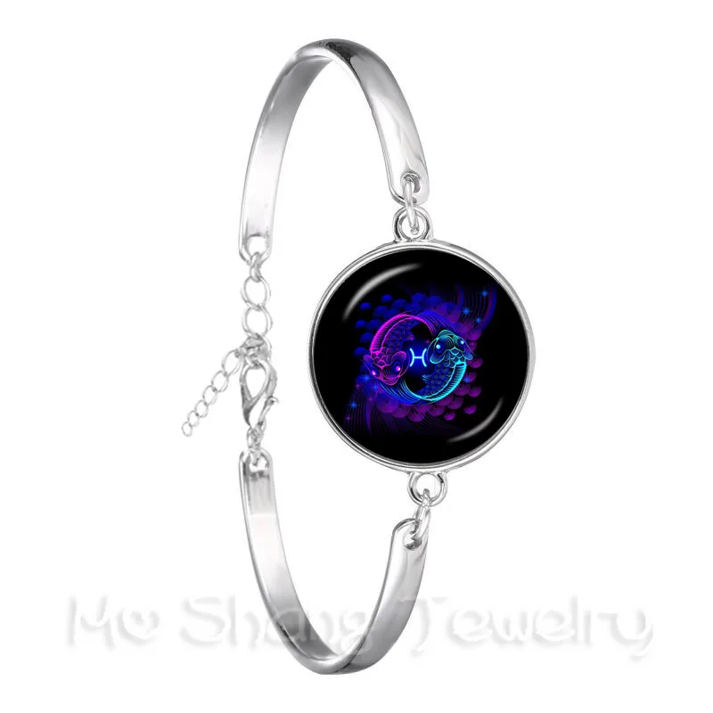 Libra/Scorpio/Sagittarius/Capricorn/Aquarius/Pisces Zodiac Signs Bracelet Retro 12 Constellations Cabochon Glass Gem Birthday