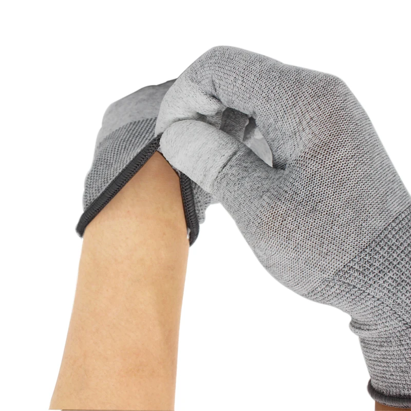 12Pieces/6Pairs Off-white ESD Anti Static Gloves Industrial Non-slip PU Antiskid Coated Safe Working Gloves Mobile Phone Repair