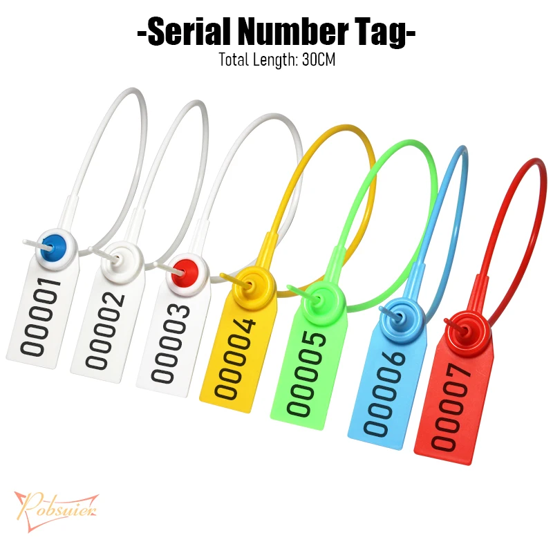 100Pcs Custom Garment Plastic Security Seals Tag Shoe Clothing Bag Brand Logo Serial Number Hang Labels 30cm