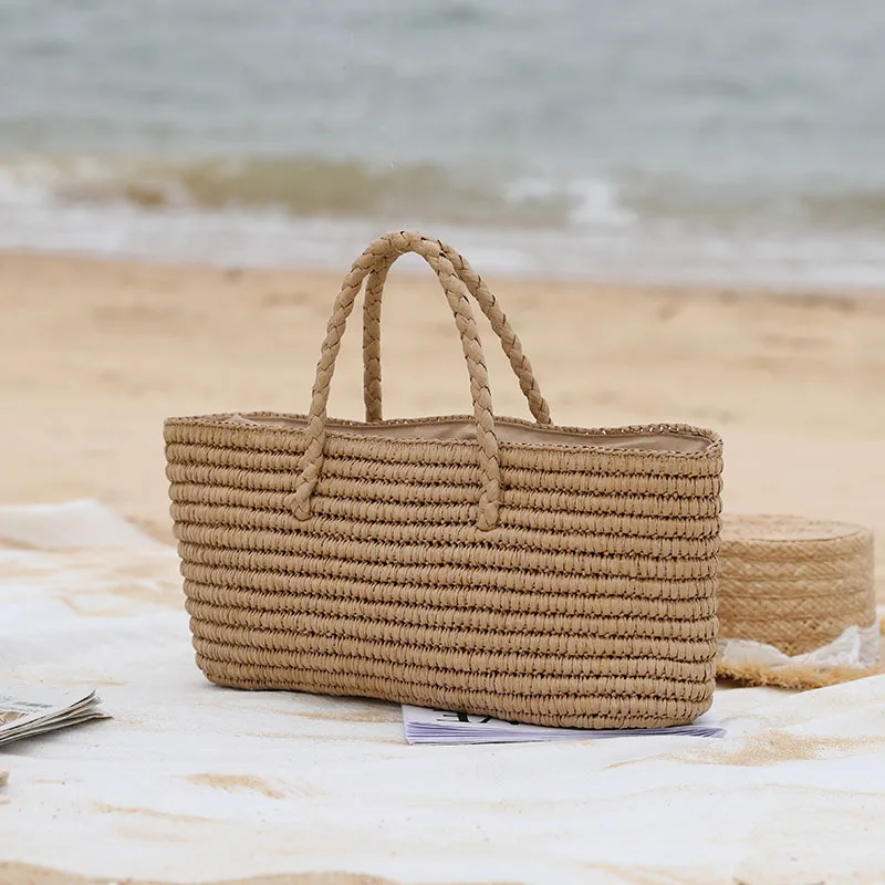 2024 new straw woven bag handmade straw bag woven bag portable vegetable basket female bag large-capacity seaside beach bag