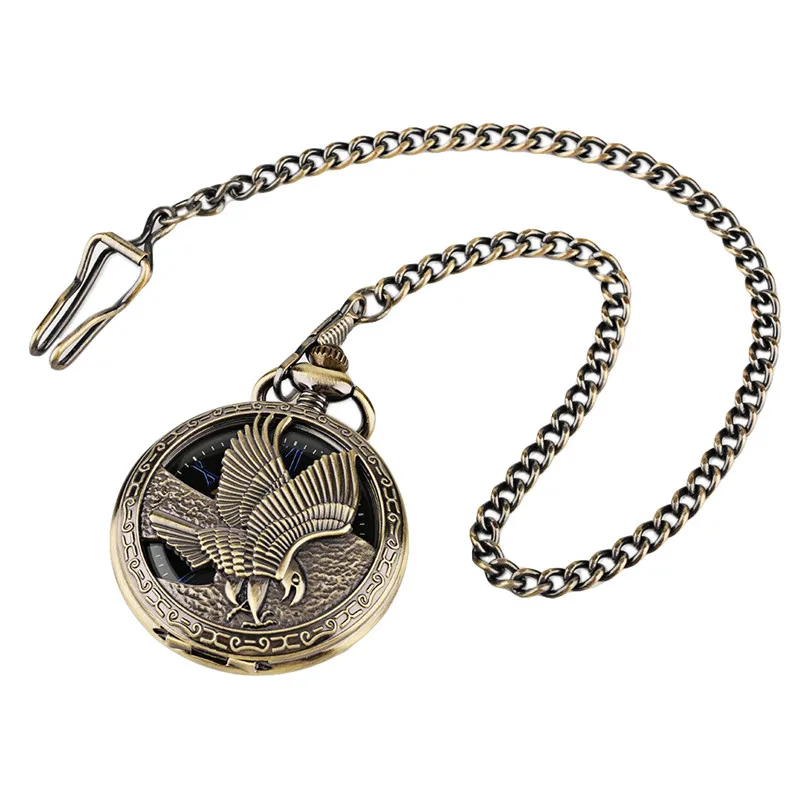 Steampunk Hollow Flying Eagle Handwinding Mechanical Pocket Watch Pendant Chain Skeleton Clock Roman Number Dial Gift