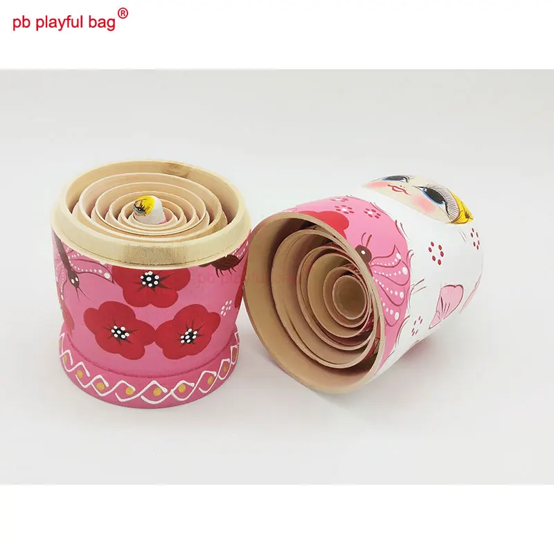 PB Playful bag Seven layer Pink Butterfly Russian dolls wooden toy special Toys set birthday gift valentine's Day WG07