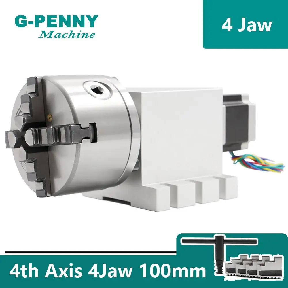 

100mm 4 Jaw CNC 4th Axis CNC dividing head Rotation A axis with CNC Nema23 Gapless harmonic reducer for CNC woodworking machine