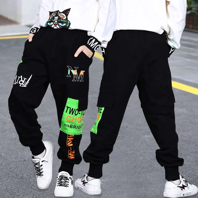 Kids Harem Pant Loose Trousers for Teenagers Children Joggers Pants with Big Pockets Letter Print Kids Clothes Boys 8 To 12