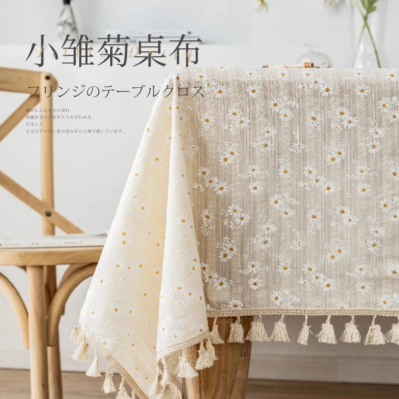 1pcs Linen Tablecloth Christmas Table cloth Dining Table cover Picnic Birthday Party Daisies Placemats mantel de navidad E011