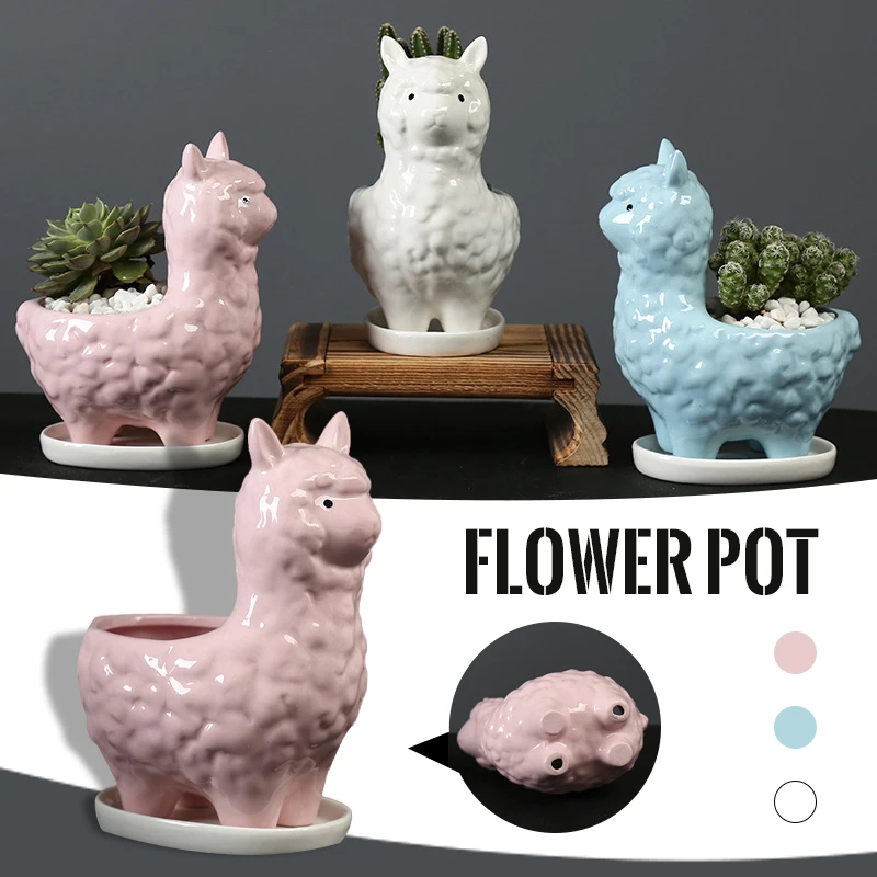 

Ceramic Sheep Shape Flower Pots Mini Alpaca Design Plant Pot Basin Micro Vase Bonsai Succulent Planter Decor Crafts Potted