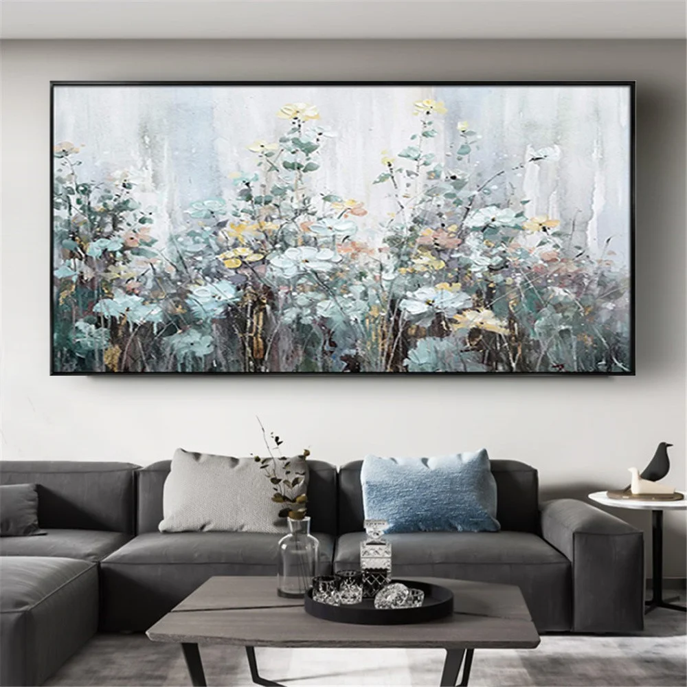 Large Handmade Abstract Oil Painting On Canvas Picture Modern Scandinavian Flowers Wall Art Poster Bedroom Home Decor Artwork