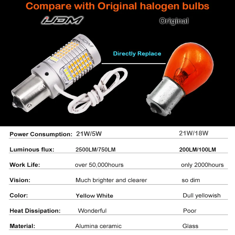 No Hyper Flash Switchback White / Amber LED BAU15S 7507 21W BA15S 1156 Bulbs For Daytime Running Lights DRL/Turn Signal Lights
