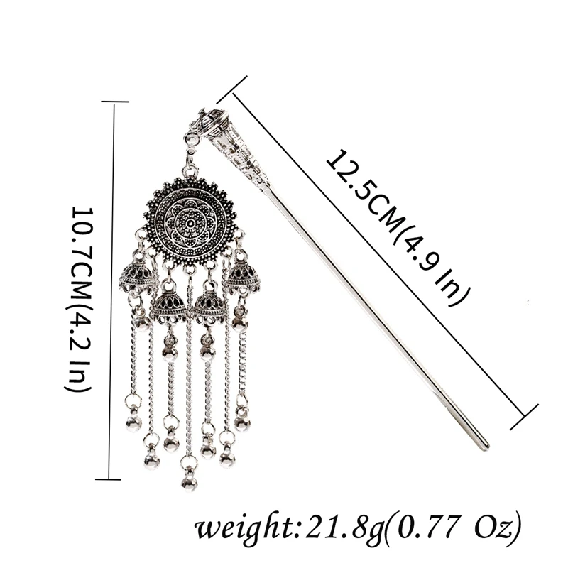 Ethnic Women\'s Vintage Tibet Silver Color Alloy Bells Hairpin Horquillas Classic Elegant Long Tassel Hair Fashion Accessories