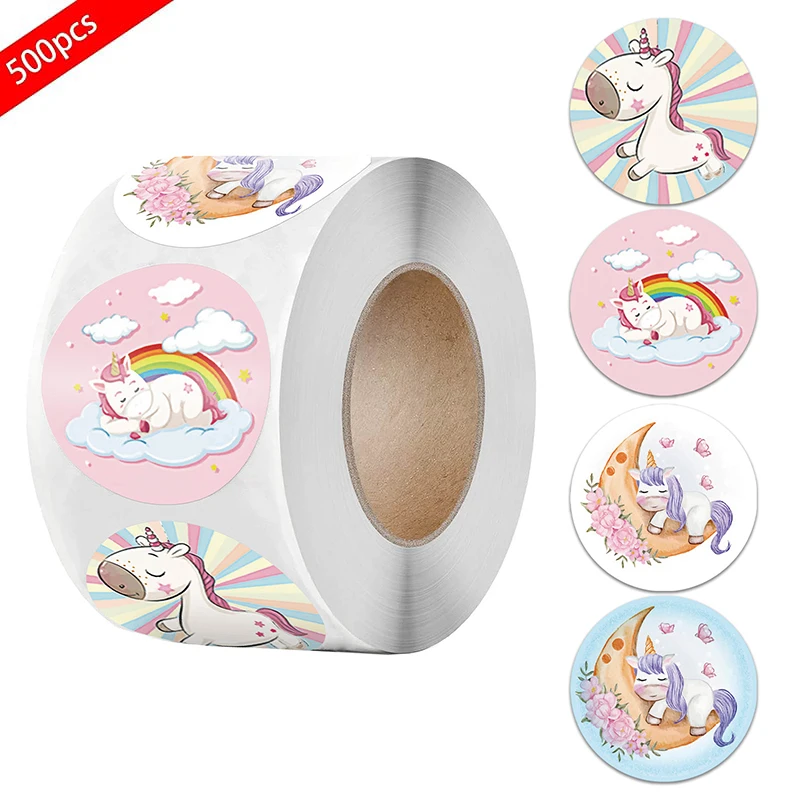 Nieuwe Cartoon Regenboog Paard Sticker Voor Leraar Kinderen Speelgoed 500 Stuks/Roll Classic Leuke Decor Voor School Leraar Beloning ronde Sticker