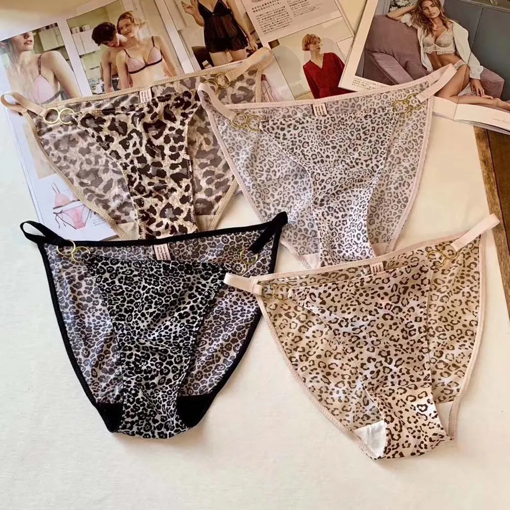 Thin Belt Leopard Panties Seamless Triangle Briefs Sexy Ultra-Thin Milk Silk Women Underwear Hollow Out Lingerie Thong