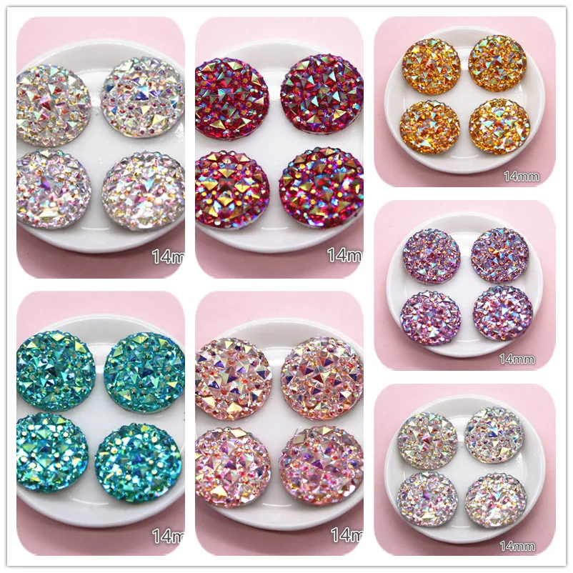 12mm/14mm/13*18mm Round/Teardrop Bling AB Colorful Resin Rhinestone Flatback Cabochon Stone DIY Wedding Decoration Crafts