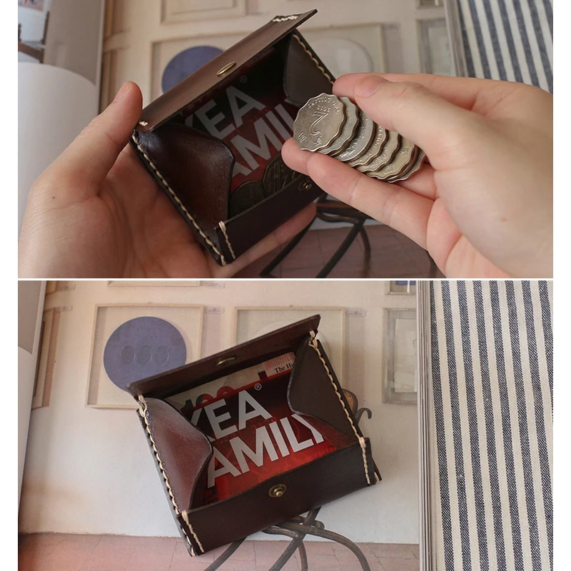 미니 동전 지갑 남자 정품 가죽 레트로 수제 신용 ID 카드 가방 여성 작은 저장 동전 주머니