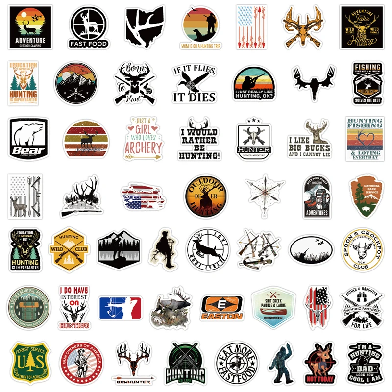 50Pcs/Lot Wholesale Outdoor Hunting Stickers For Luggage Skateboard Laptop Notebook Car Decals Kids Gifts Dropshipping