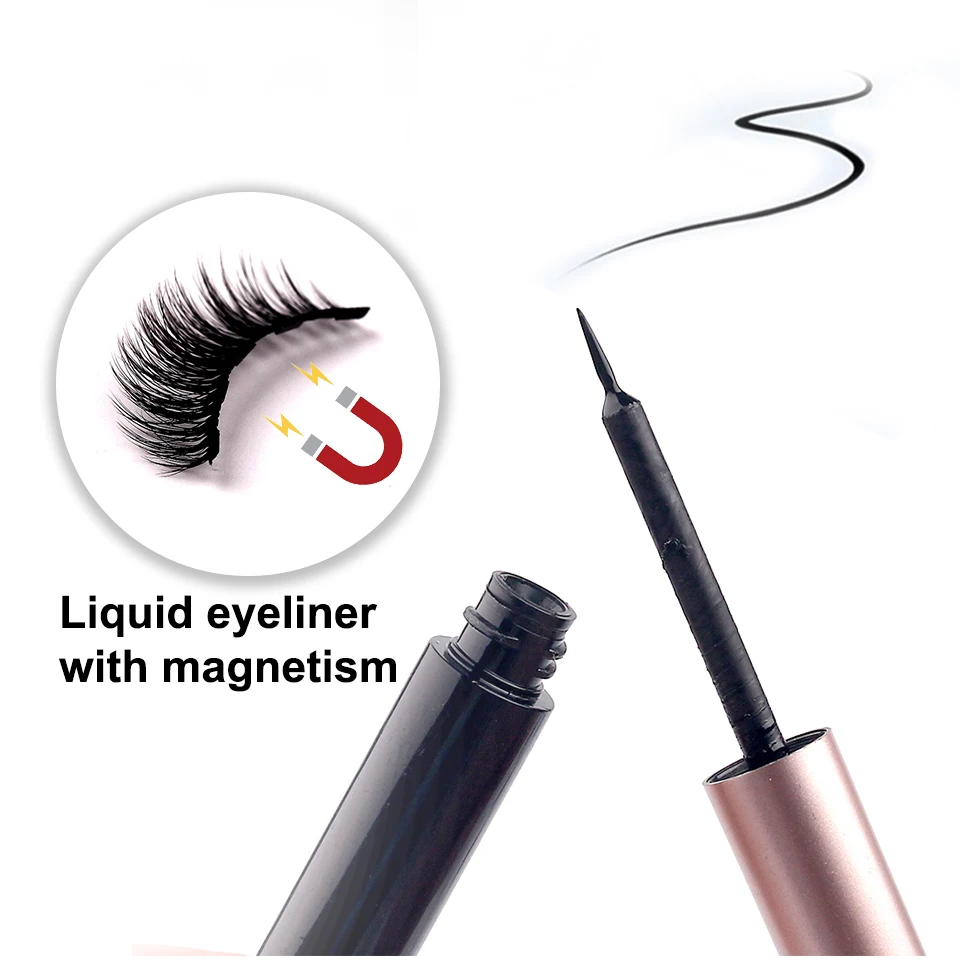 NEWCOME 3 Pairs Magnetic Eyelashs Set Magnet Liquid Eyeliner & Magnetic Eyelashes & Tweezer Set Waterproof Long Lasting Eyelash