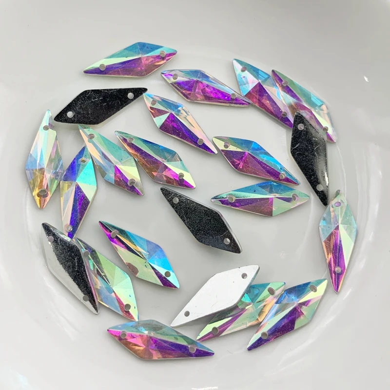 7x19mm&10x22mm Flatback Crystal AB Rhinestones Rhombus Shape Clear resin Crystal Stones Non Hotfix Strass Sewing Beads