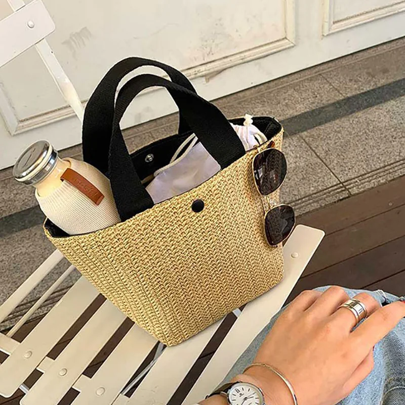 Vento Marea Women Straw Bag For Beach 2020 Bohemian Style Small Totes Knitting Summer Purses And Handbags Vacational Bucket Bags