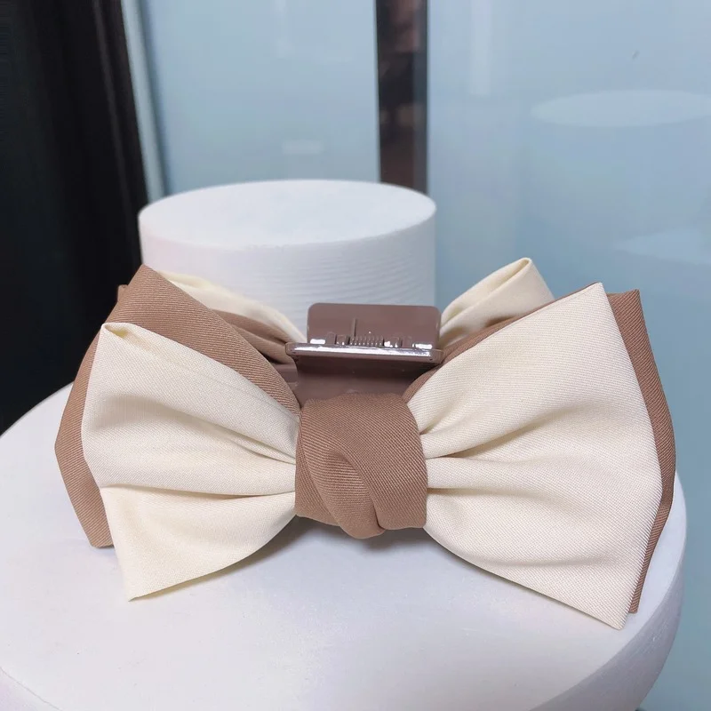 Double-Layer Bow Tie Clip Hairpin, Leite Cor Chá, temperamento, Cute Girl Boutique Acessórios para o cabelo, estilo japonês e coreano, vermelho líquido, novo