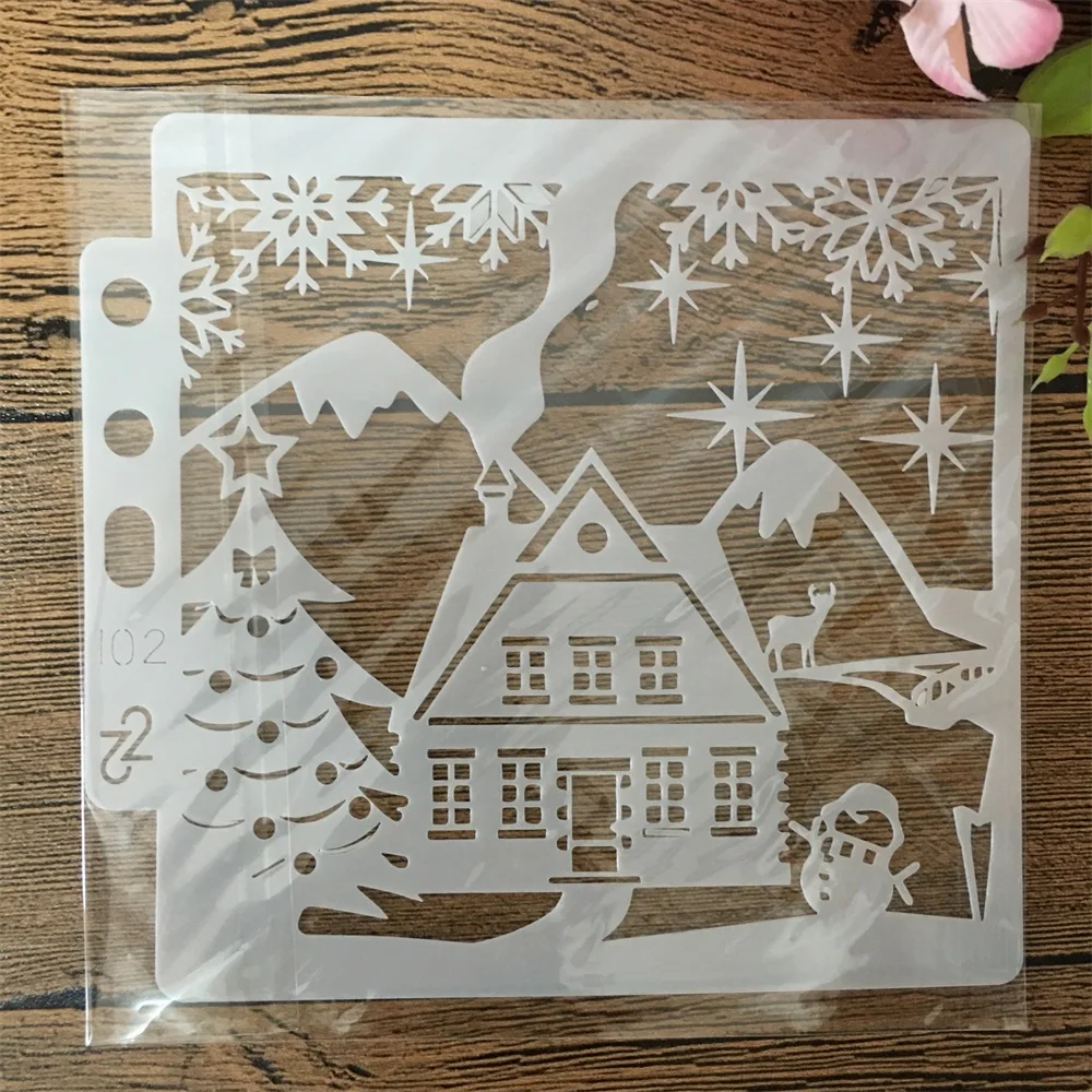 14x13cm Christmas Snow House DIY Layering Stencils Painting Scrapbook Coloring Embossing Album Decorative Template