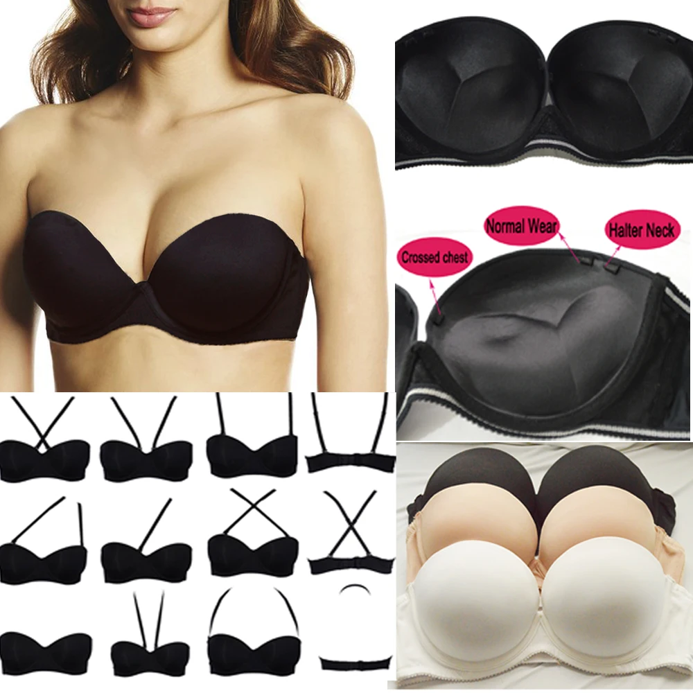 

Sexy Wedding Multiway Underwear Add 2 Cup Supper Padded Push Up Bra Strapless Bras Underwear Size 32 34 36 38 40 A B C D