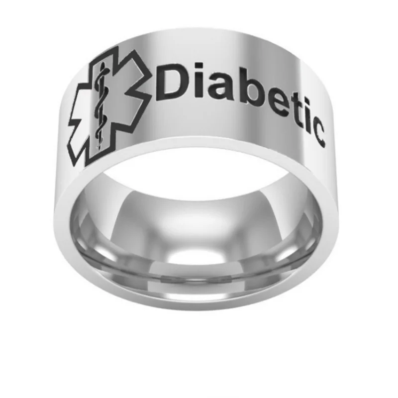 Carved Diabetes Ring High Polish Stainless Steel Jewelry