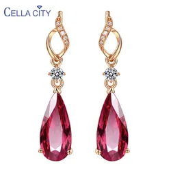 Cellacity Water Drop Shaped Ruby Earrings for Women Trendy Silver Jewelry Rose Gold Color Ear drops Female Party Accessory