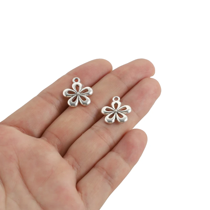 

10PCS Antique Silver color 18*15MM Flower Charms for Necklaces Earrings Making Pendants Diy Alloy pendants Jewelry Accessories