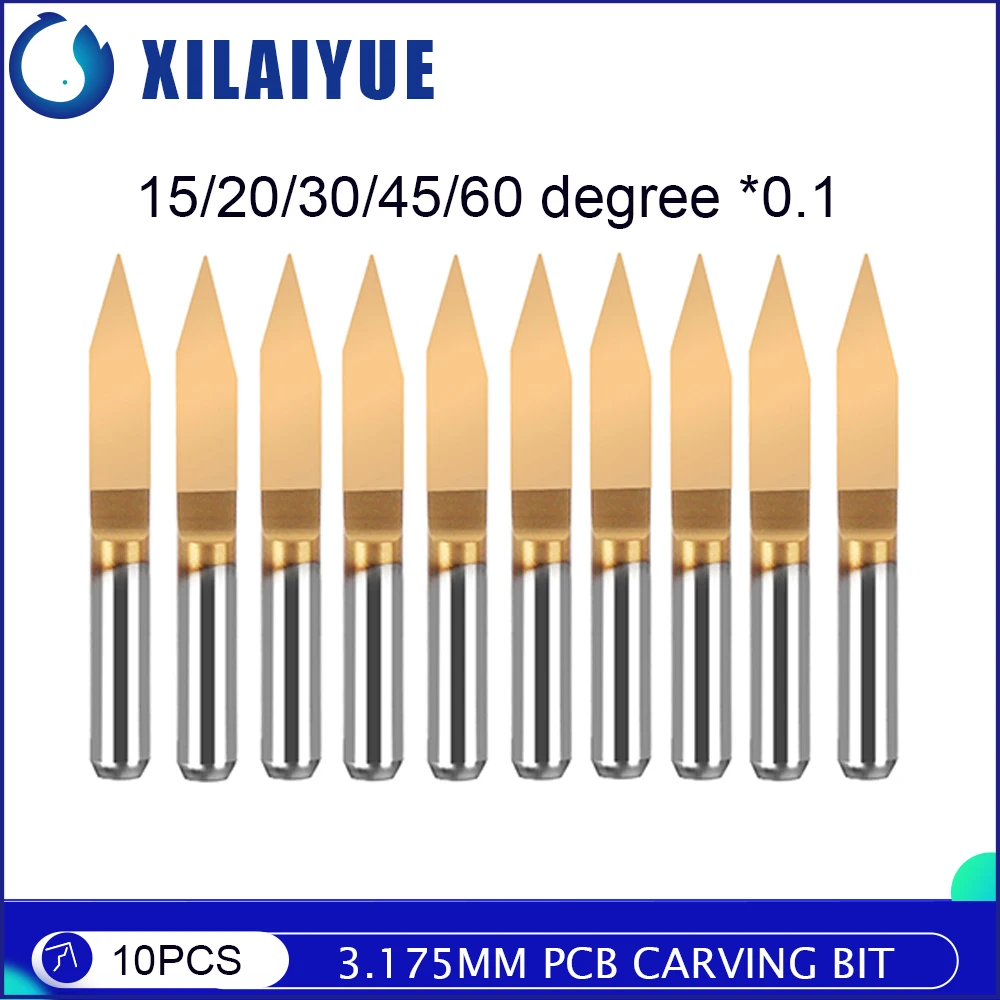 10pcs 3.175mm Engraving Cutter  PCB Carving Bit 15/20/30/45/60 Degree PCB Machine Router Bit Milling Tool V Shape Router Bits