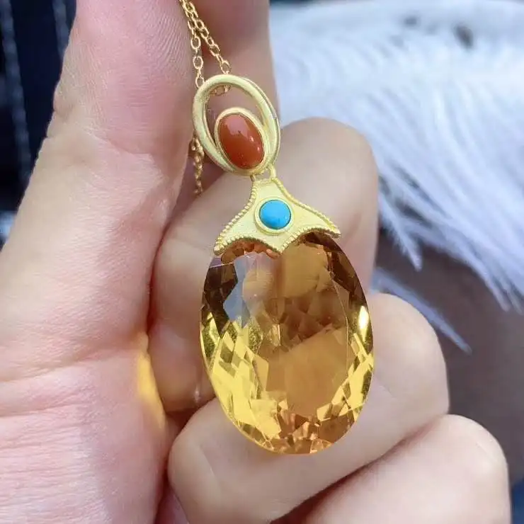 

Woman Wedding Gift Natural And Real Citrine necklace Natural real 925 sterling silver Citrine Pandant