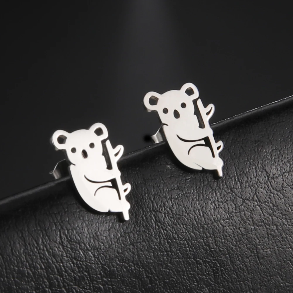 Skyrim Lovely Koala Stud Earrings Stainless Steel Cute Animal Earring for Women Teens Korean Fashion Jewelry Mother's Day Gift