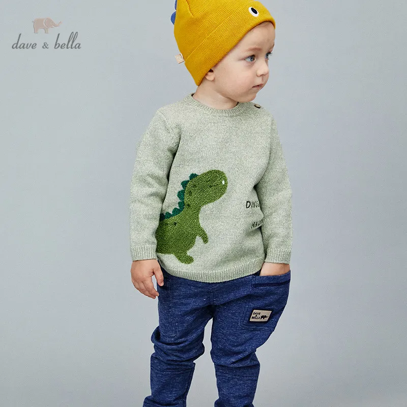 DBX14761-N dave bella winter casual baby boys cartoon letter knitted sweater kids fashion toddler boutique tops