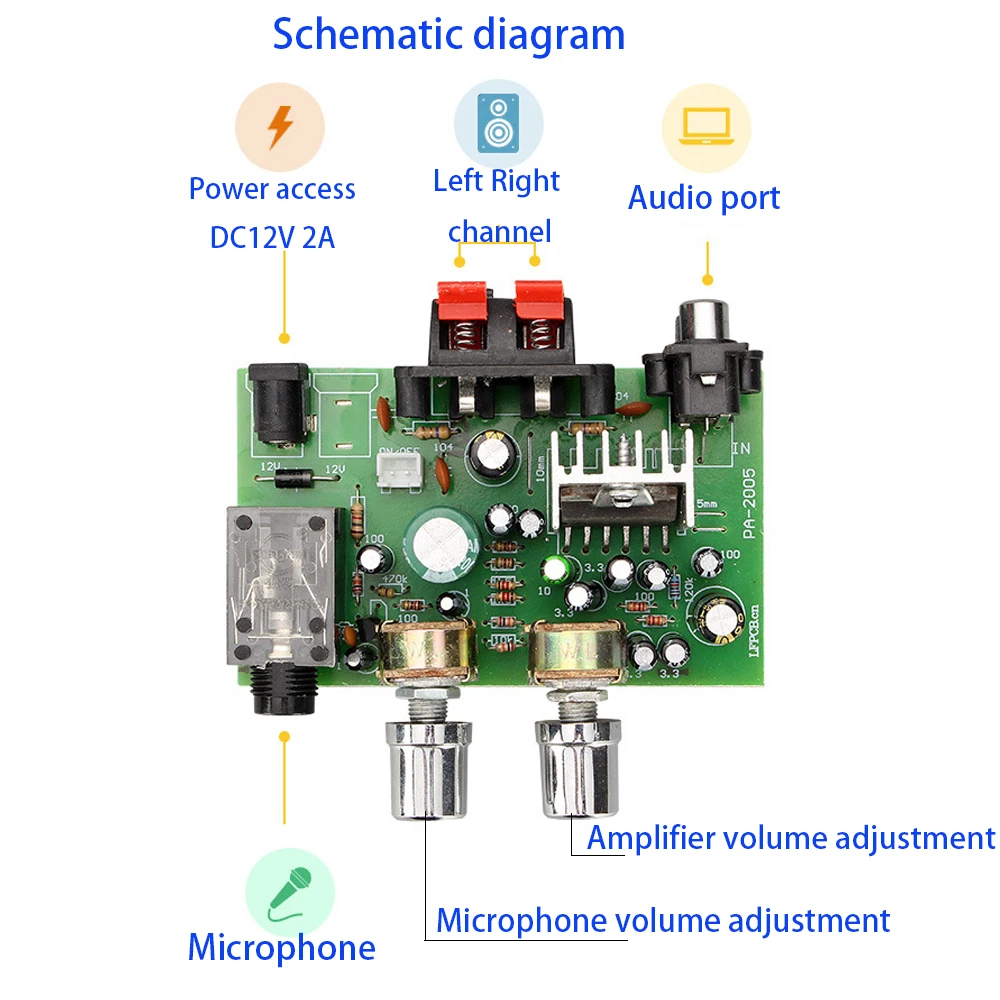 Tenghong 1PCS Mini Sound Amplifier 20W*2 2.0 Channel Power Audio Amplifiers DC12V Microphone Amplifier Board Stereo Amplificador