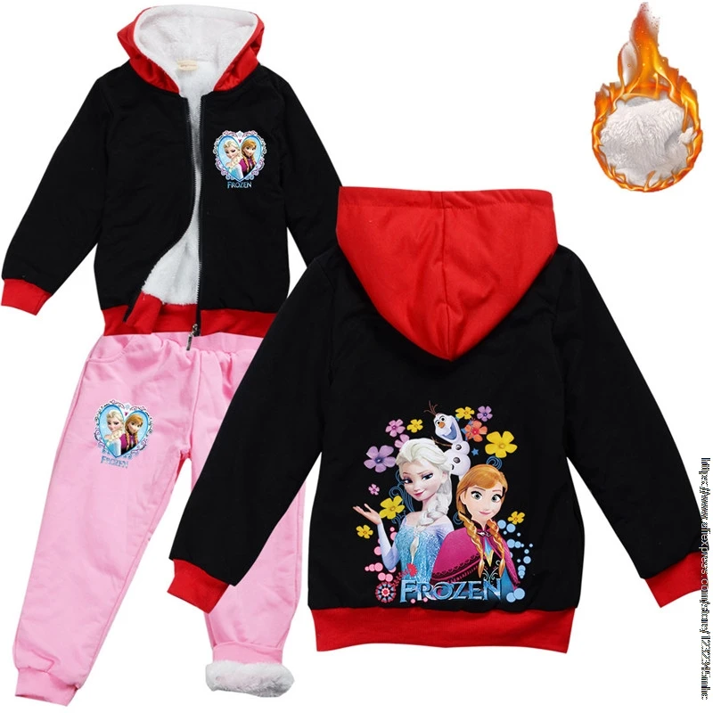 Hot Princess Elsa Children Winter Clothing Sets New Disney Baby Girls Fur Snow Suit for Boys Kids Fur Jacket+ Pants