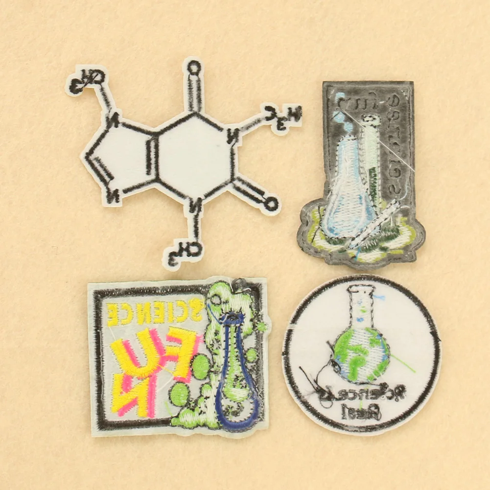 2PCS Science Fun Patch Chemistry Experiment Clothes Stickers Embroidery Applique Scientist Fabric Badge Iron on Patches Clothes