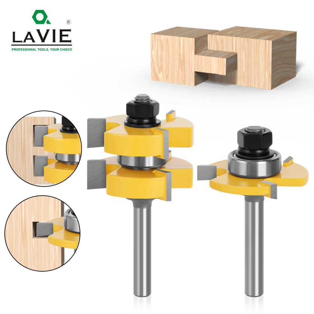 Lavie-fresadora de Madeira mm Shank Tongue Groove Joint Router Bits Slot t Montar Madeira Madeira Ferramentas de Corte Mc02054 Pcs