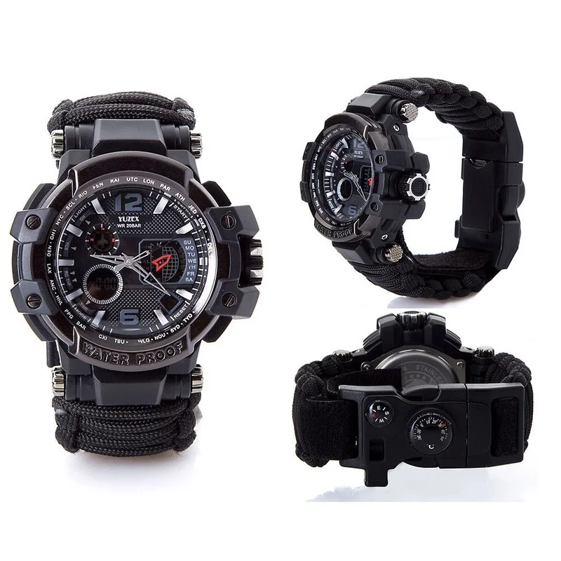 Outdoor Survival Watch Waterproof Multifunctional Survival Kit Military Tactical Paracord Watch Bracelet Camping Tool Emergency