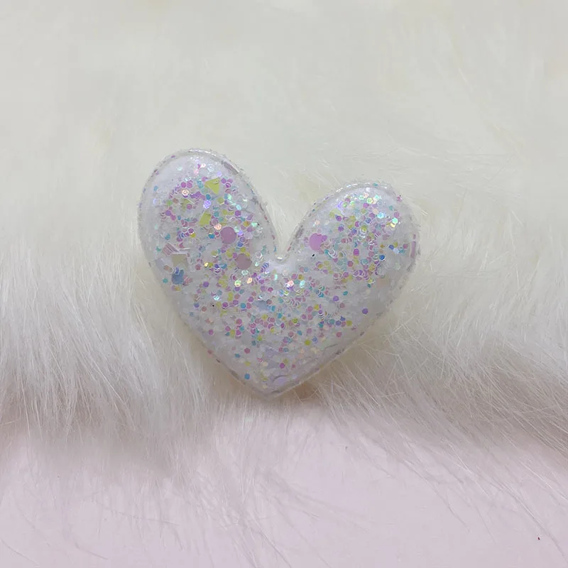 40 Stück 5*4,5cm Glitzernde, glänzende Herz-Applikationen in fünf Farben, gepolstert, DIY, handgefertigt, Haarspangen-Accessoires für Kinder, Patches – Detail 2