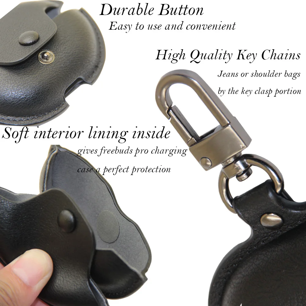 Poyatu couro do plutônio freebuds pro caso para huawei freebuds pro capa de saco de armazenamento de proteção completa com chaveiro anti-perdido