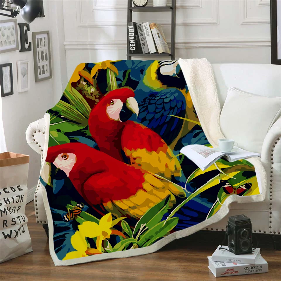 

Plstar Cosmos colorful Parrot brid Blanket 3D print Sherpa Blanket on Bed Kids Girl Flower Home Textiles Dreamlike style-13