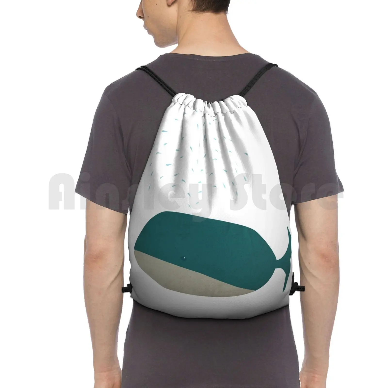 

Whale Backpack Drawstring Bags Gym Bag Waterproof Whale Marine Animals Sea Collage Water Spray