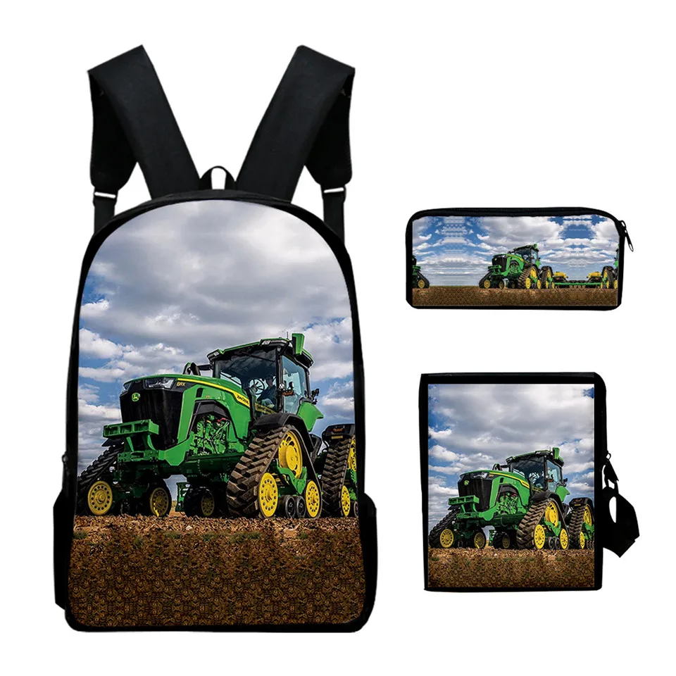 Mochila con estampado 3D de Tractor para estudiantes, para ordenador portátil de Anime morral, bolsa de almuerzo, estuche para lápices, novedad, Juego de 3 unidades