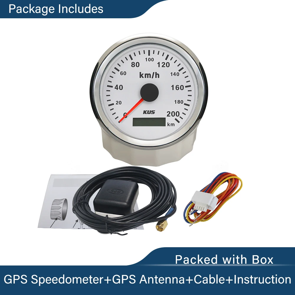 

KUS Waterproof 85mm GPS Speedometer Speed 120km/h 0-200 km/h with Red Yellow Backlight for Car Truck Boat Universal 12V 24V