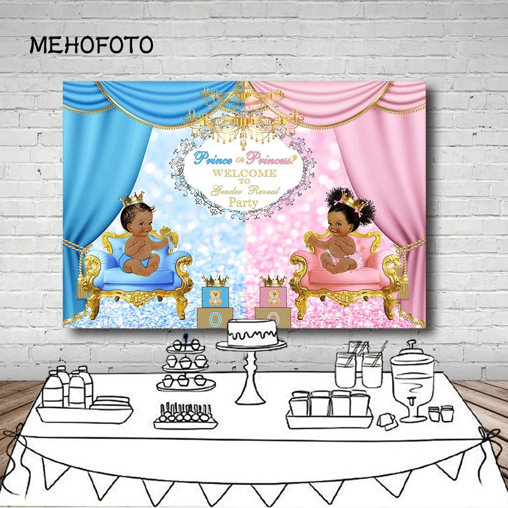Mehofond Prince or Princess Gender Reveal Backdrop Baby Shower Photocall Photography Backdground for Boy or Girl Decor Banner